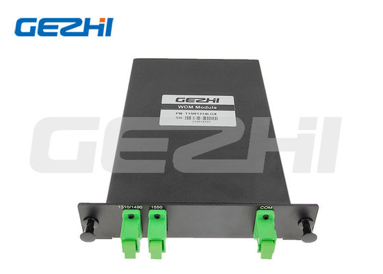 3 Port Filter WDM Splitter 1310/1490/1550nm โมดูลแคสเท็ต LGX สําหรับระบบ GPON และ FTTH