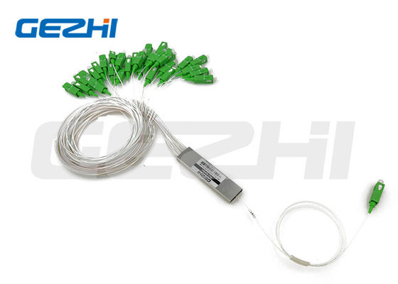 SC APC 1x32 Optical PLC Splitter แบบท่อเหล็ก พร้อมใยแก้วนำแสง G657A1 สำหรับการใช้งาน FTTH