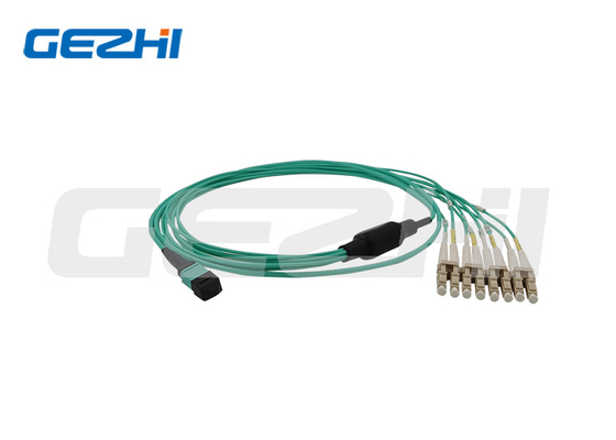 MPO ถึง LC 8/12 Fibers OM3 50/125 สายเคเบิลฝ่าวงล้อมสายแพทช์ไฟเบอร์ออปติกมัลติโหมด