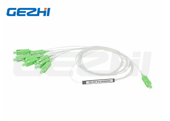 1x8 ความสูญเสีย 10.3dB SC/APC G657A1 สแตนเลสประเภทไฟเบอร์ออปติก PLC Splitter (60 * 7 * 4mm) ใน FTTx
